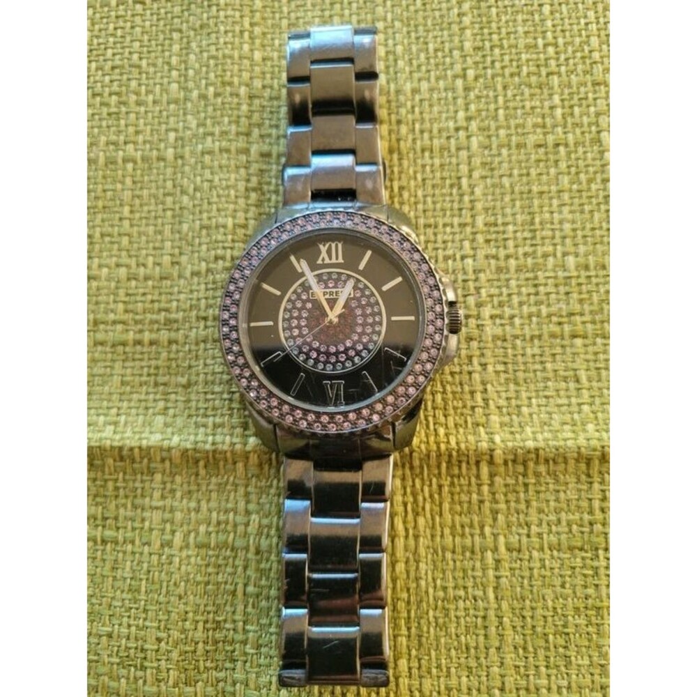 Express Brand chrome and purple sparkly watch